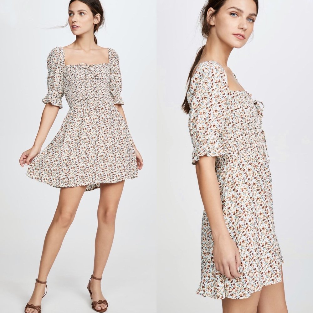 Faithfull The Brand Beldhi Floral Mini Dress Puff Sleeve Size 4